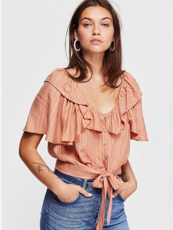 Free People Tops - Free People Rosemary Ruffle Tie-Waist Blouse Size Medium